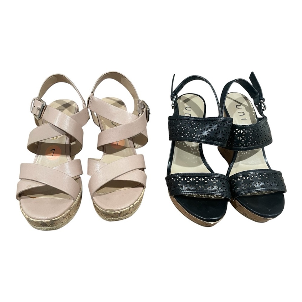 Unisa Two-Pair Wedge Sandals in Black & Blush
